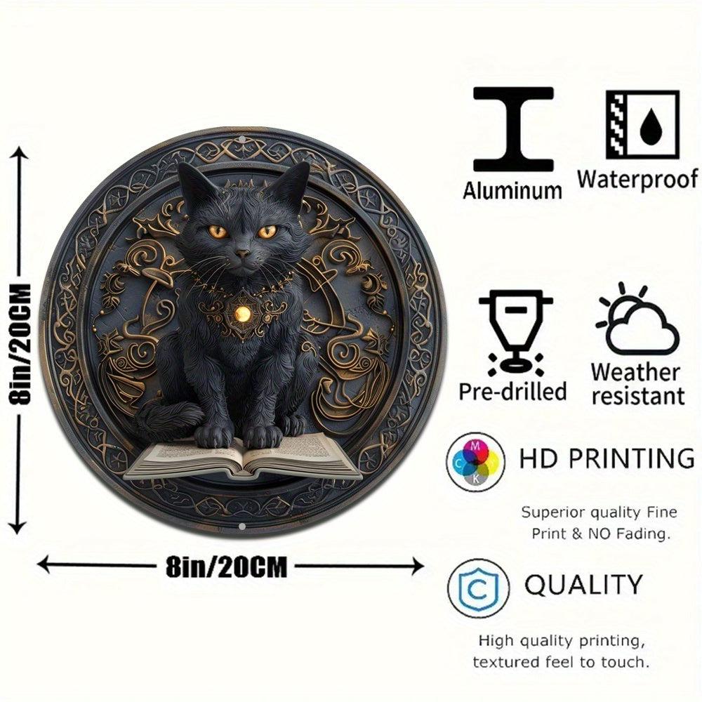 Spell Book and Black Cat Metal Sign Wicca Decor-MoonChildWorld