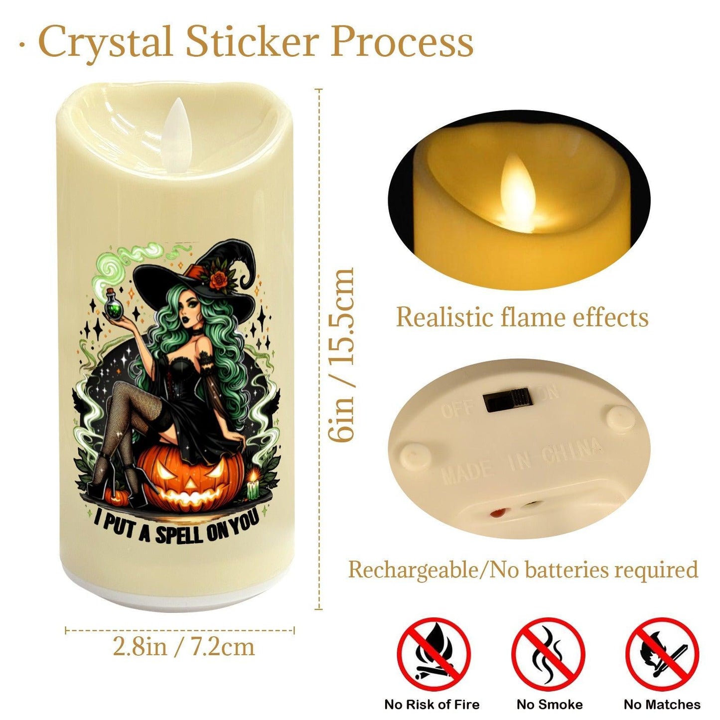 Spell Witch & Pumpkin Gothic Halloween Flameless LED Candle-MoonChildWorld