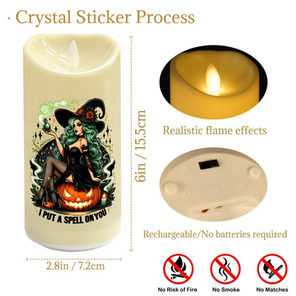 Spell Witch & Pumpkin Gothic Halloween Flameless LED Candle-MoonChildWorld