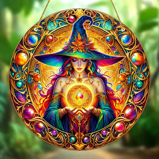 Spell Witch Suncatcher Witchcraft Acrylic Round Sign Witchy Home Decor-MoonChildWorld