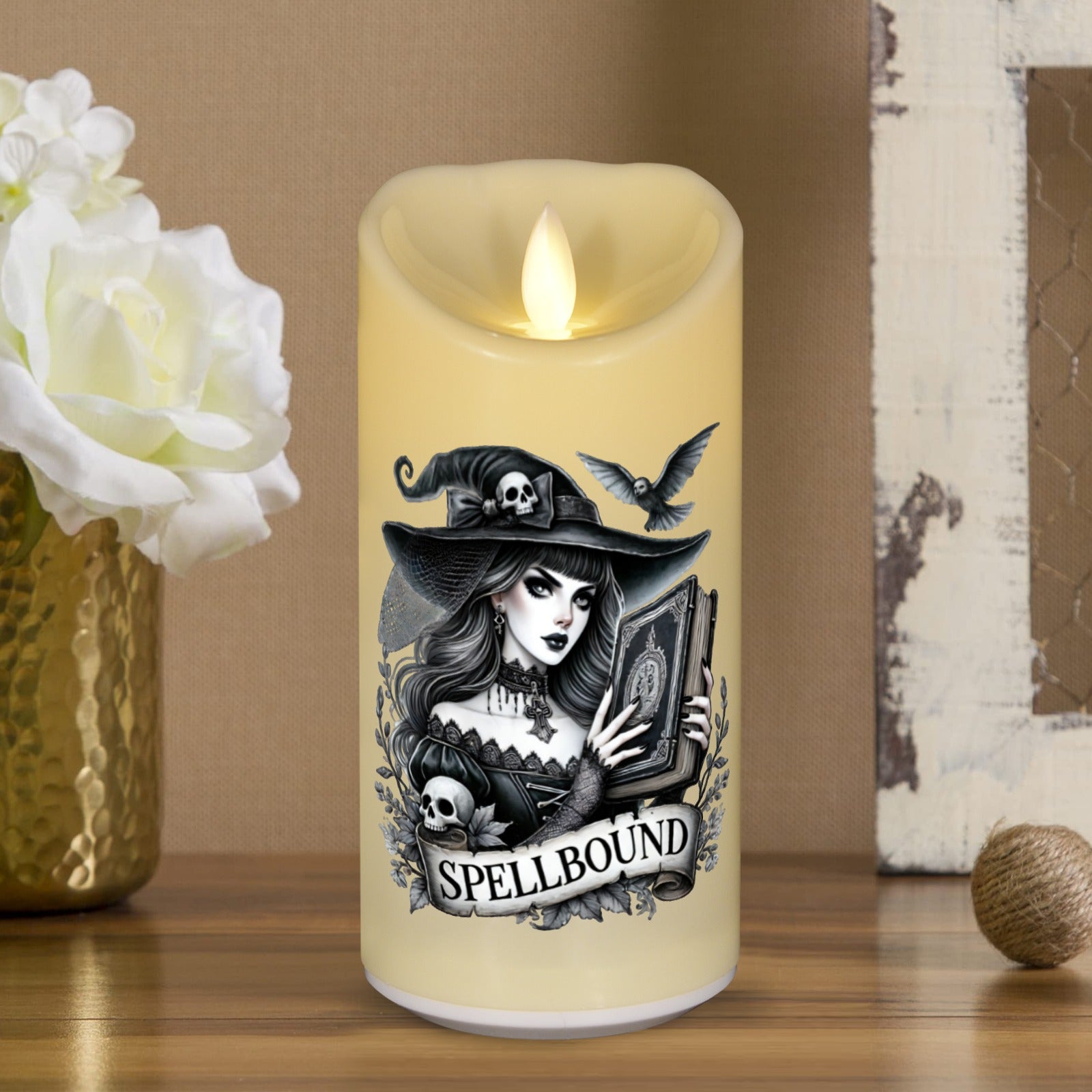 Spellbound Witch Halloween Gothic Flameless LED Candle-MoonChildWorld