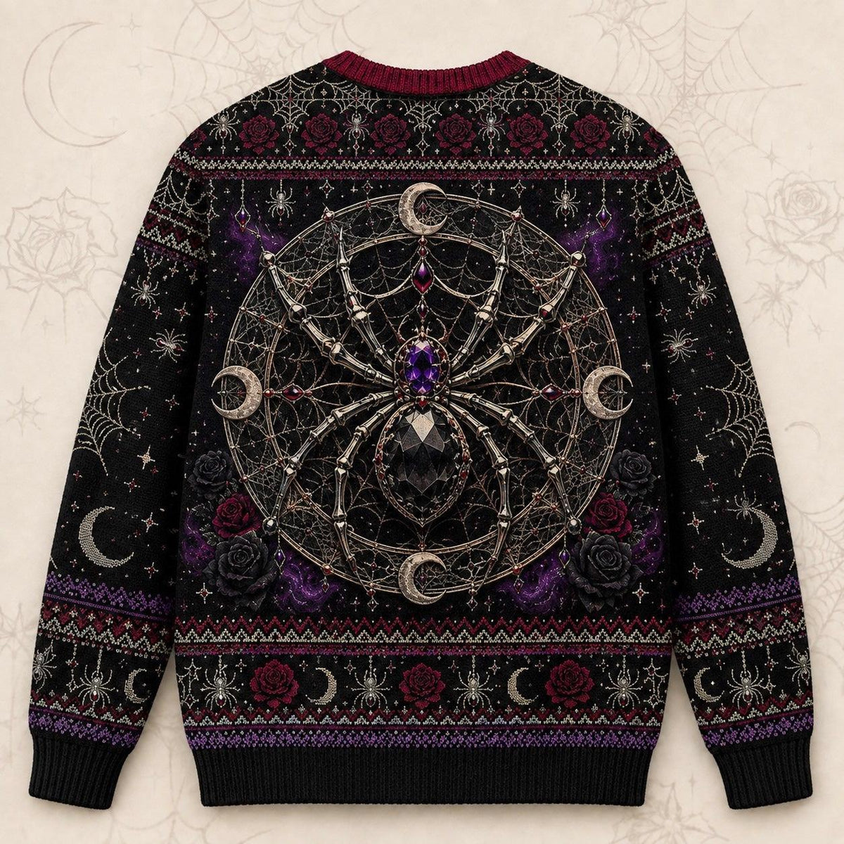 Spider Queen Sweater Web Mandala Crown Gothic Knit Jumper back view