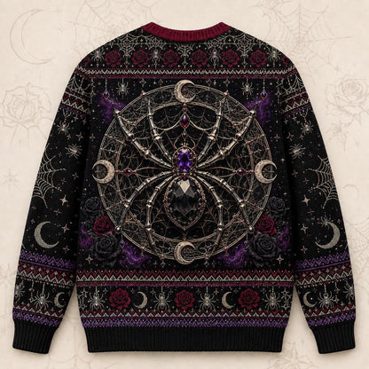 Spider Queen Sweater Web Mandala Crown Gothic Knit Jumper back view