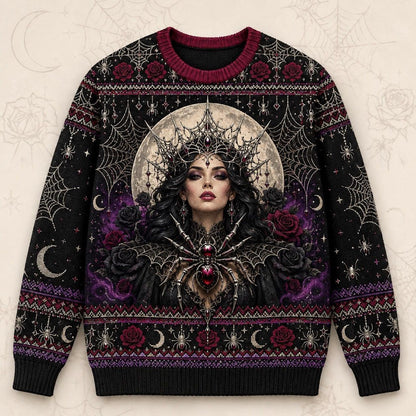 Spider Queen Sweater Web Mandala Crown Gothic Knit Jumper front view