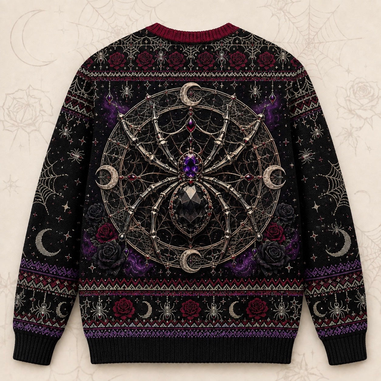 Spider Queen Sweater Web Mandala Crown Gothic Knit Jumper back view
