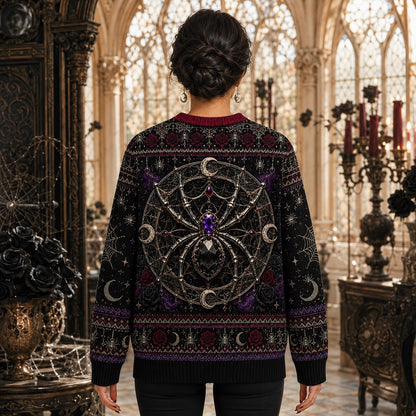Spider Queen Sweater Web Mandala Crown Gothic Knit Jumper worn, back view