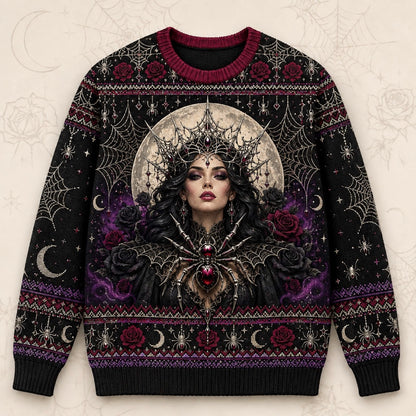 Spider Queen Sweater Web Mandala Crown Gothic Knit Jumper front view