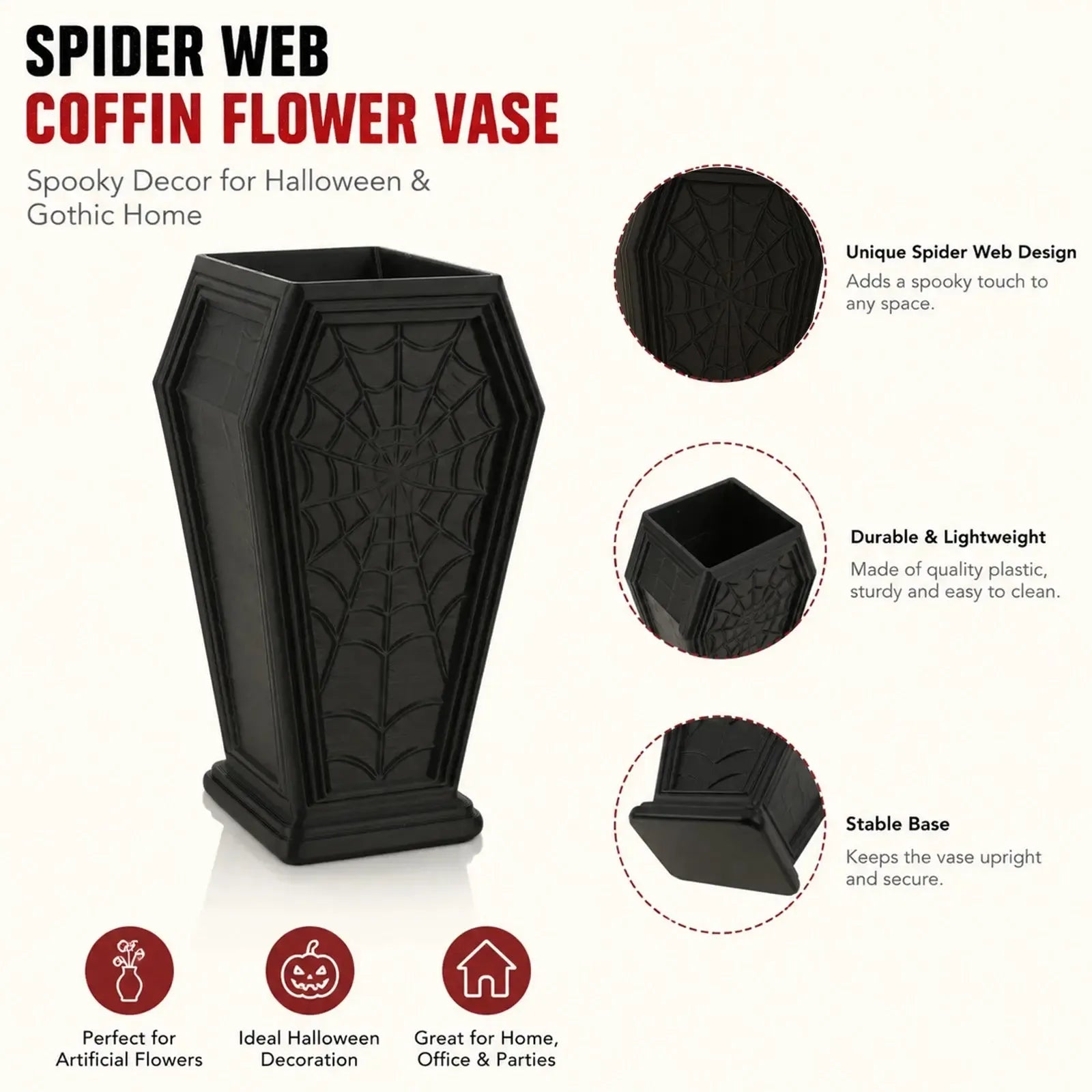 Gothic coffin vase – dark flower vessel side view