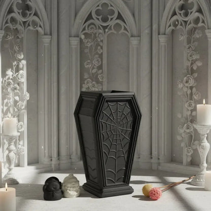 Coffin shaped vase – embossed spider web detail close-up