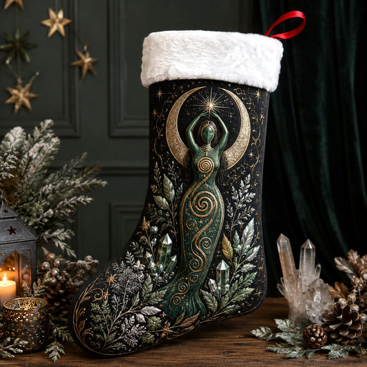 Spiral Goddess Christmas Stocking Green Witch Pagan Solstice Decor