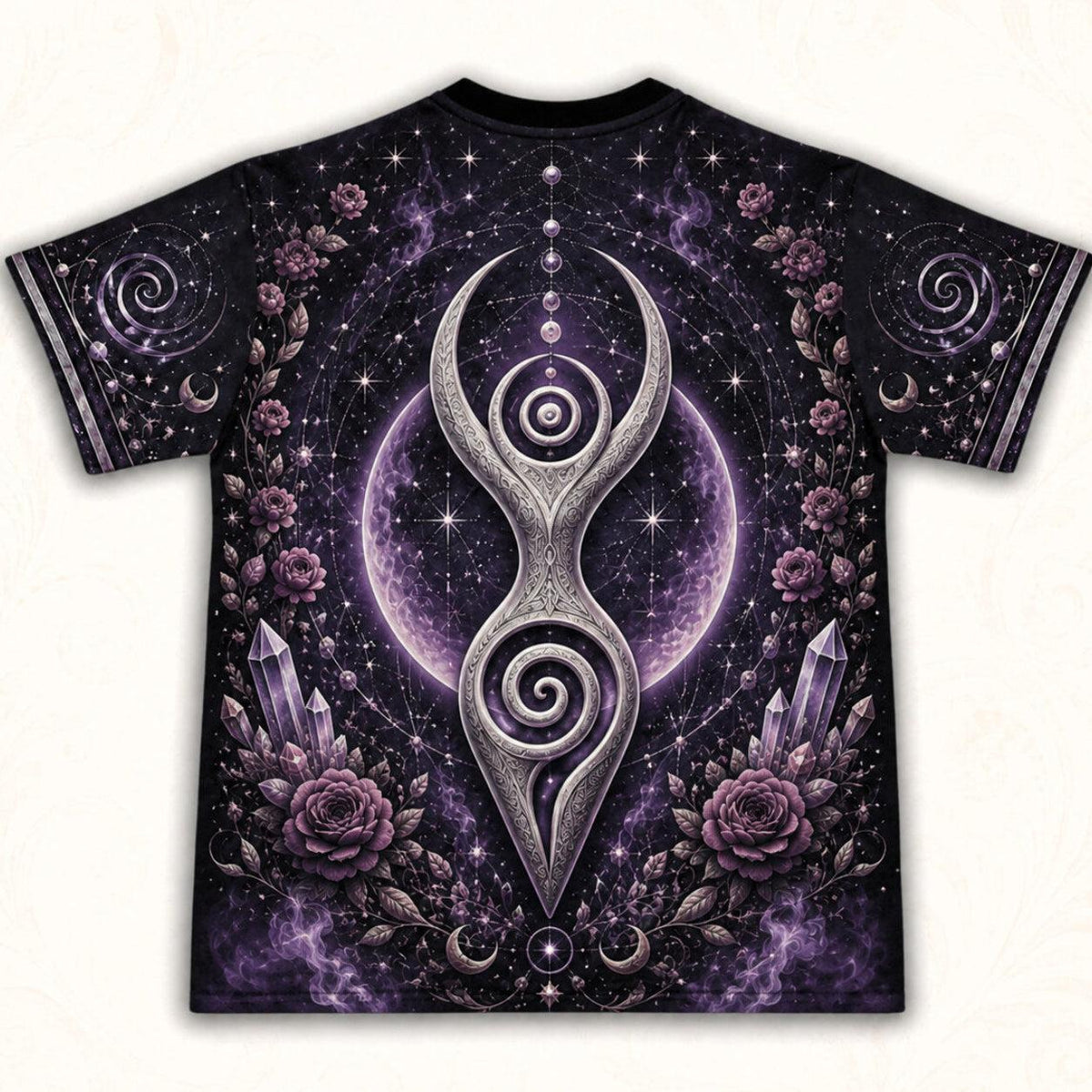 Spiral Goddess T-Shirt Purple Rose Crystal Wiccan Divine Tee back view