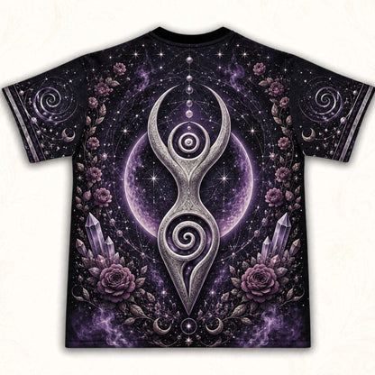 Spiral Goddess T-Shirt Purple Rose Crystal Wiccan Divine Tee back view