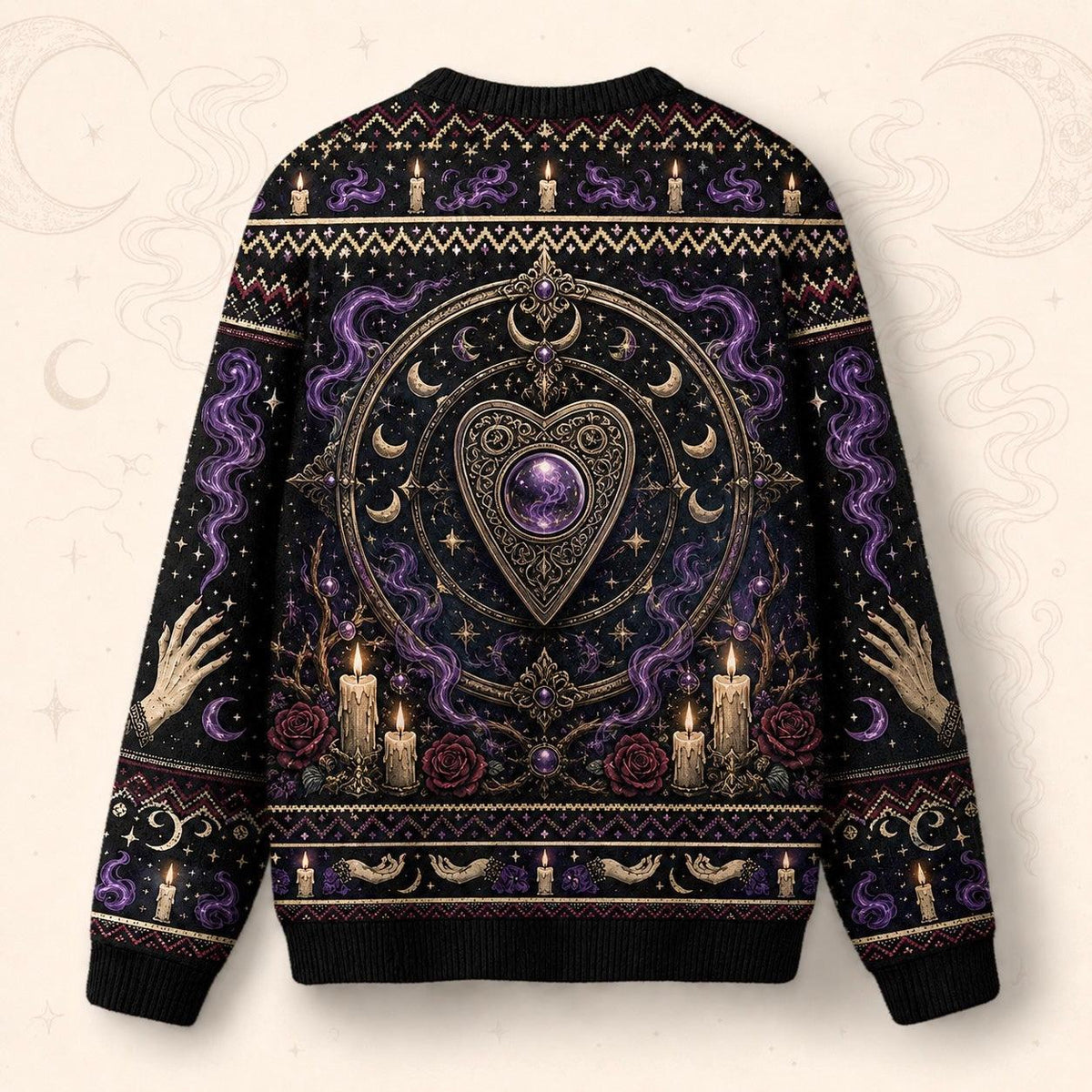 Spirit Board Sweater Pale Hands Candle Rose Purple Knit back view