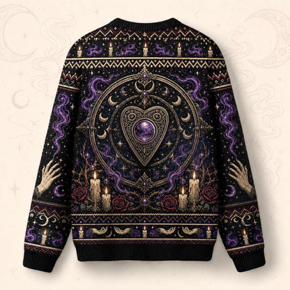 Spirit Board Sweater Pale Hands Candle Rose Purple Knit back view
