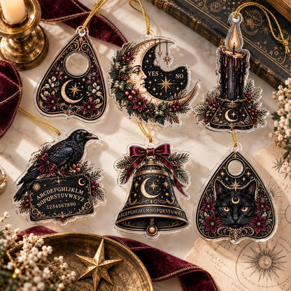 Spirit Board Gothic Christmas Acrylic Ornament Set – Planchette Decor – set of 6, another view