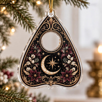 Spirit Board Gothic Christmas Acrylic Ornament Set – Planchette Decor – Crescent Planchette ornament