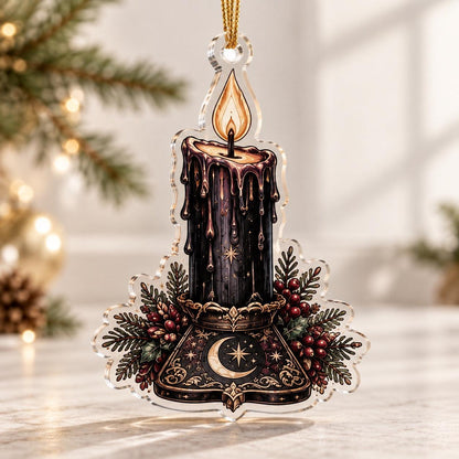 Spirit Board Gothic Christmas Acrylic Ornament Set – Planchette Decor – Black Drip Candle ornament