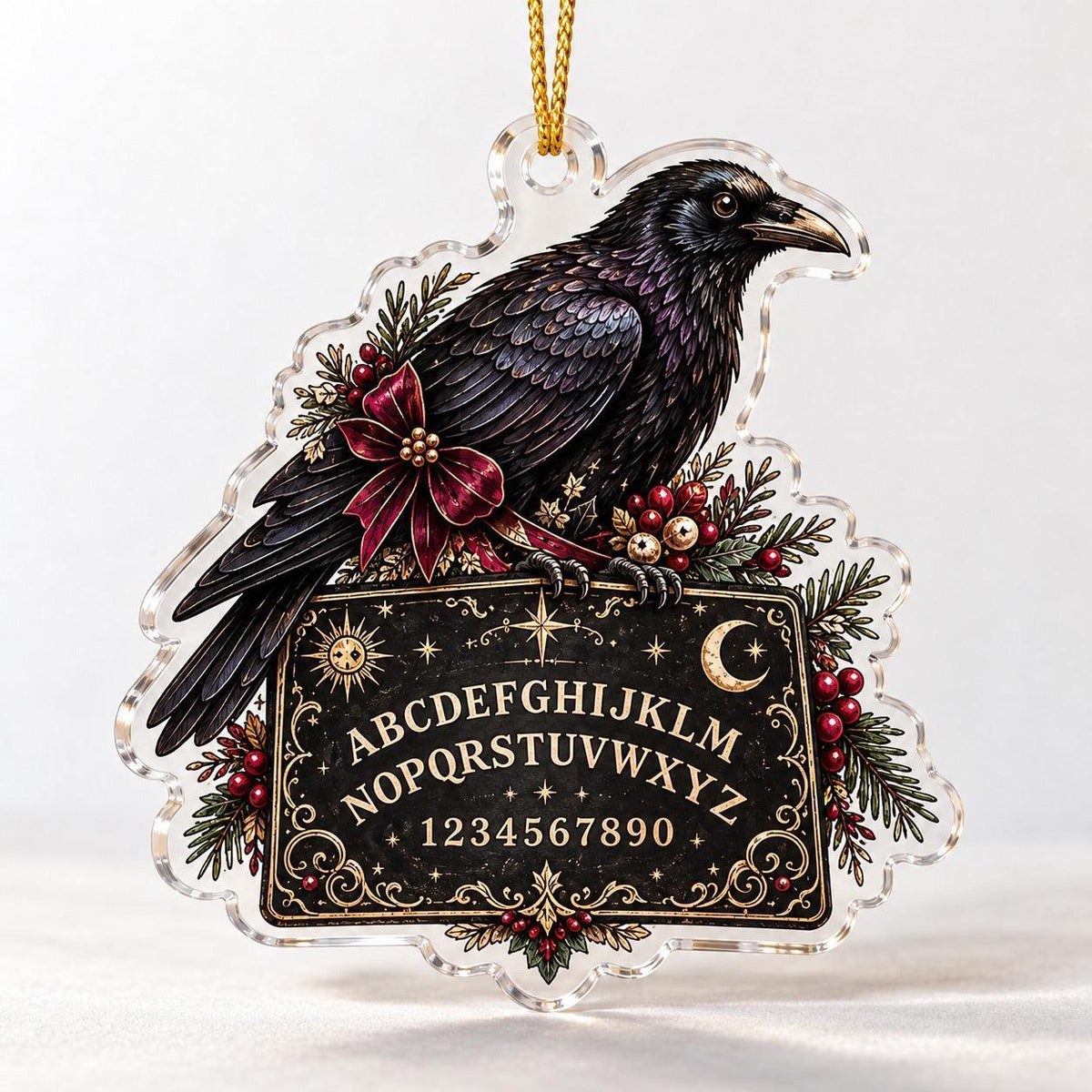 Spirit Board Gothic Christmas Acrylic Ornament Set – Planchette Decor – Spirit Board Raven ornament