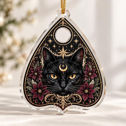 Spirit Board Gothic Christmas Acrylic Ornament Set – Planchette Decor – Black Cat Planchette ornament