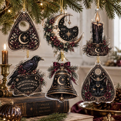 Spirit Board Gothic Christmas Acrylic Ornament Set – Planchette Decor – set of 6, another view