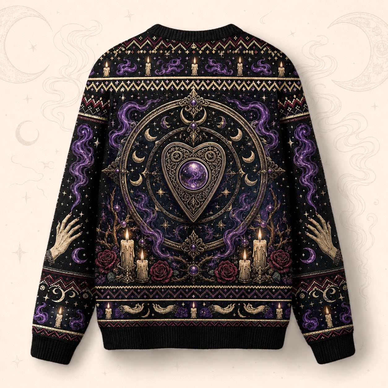 Spirit Board Sweater Pale Hands Candle Rose Purple Knit back view