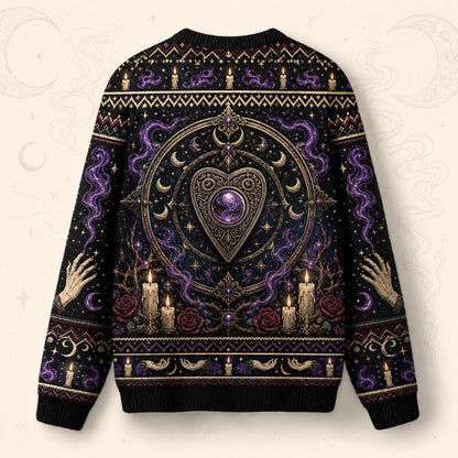 Spirit Board Sweater Pale Hands Candle Rose Purple Knit back view