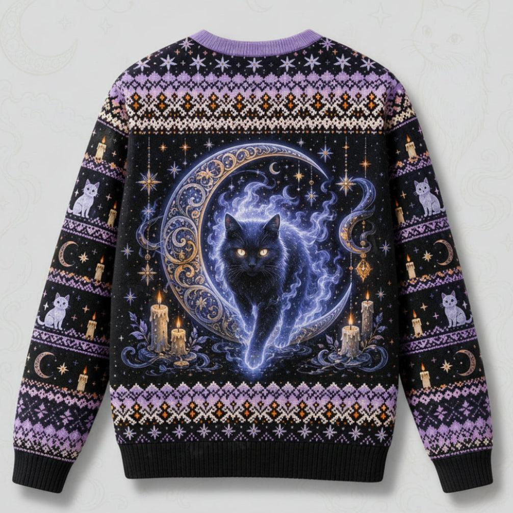 Spirit Cat Sweater Crystal Ball Ghost Cat Lavender Knit back view