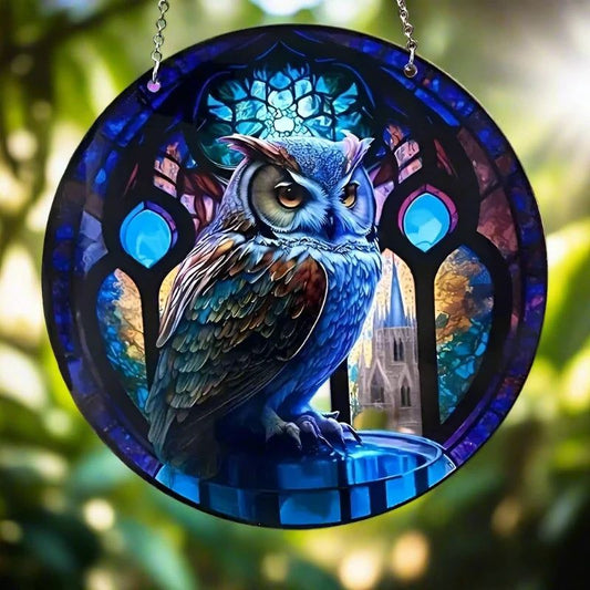Spirit Owl Suncatcher Witchy Acrylic Round Sign-MoonChildWorld