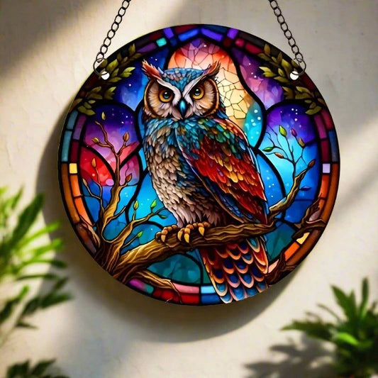 Spirit Owl Suncatcher Witchy Acrylic Round Sign-MoonChildWorld