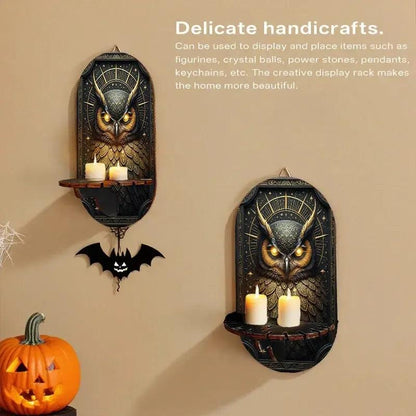 Spirit Owl Wall Shelf for Crystals & Candles – Wooden Mystical Floating Shelf Wicca Altar Decor-MoonChildWorld