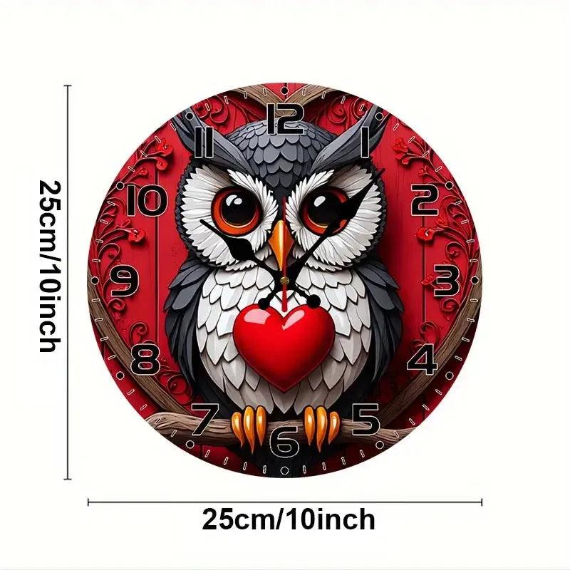 Spirit Owl with Red Heart Witchy Wooden Wall Clock-MoonChildWorld