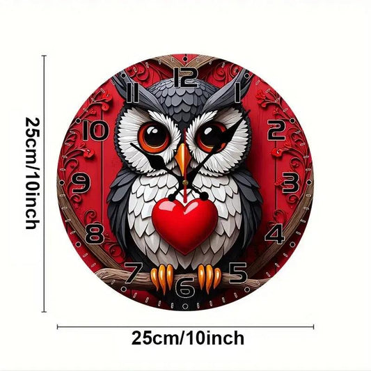 Spirit Owl with Red Heart Witchy Wooden Wall Clock-MoonChildWorld