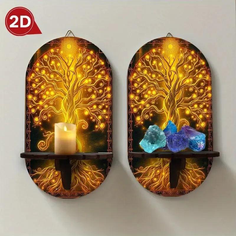 Spirit Tree of Life Crystal Display Stand Wall Shelf – Wooden Mystical Floating Shelf Pagan Altar Decor-MoonChildWorld