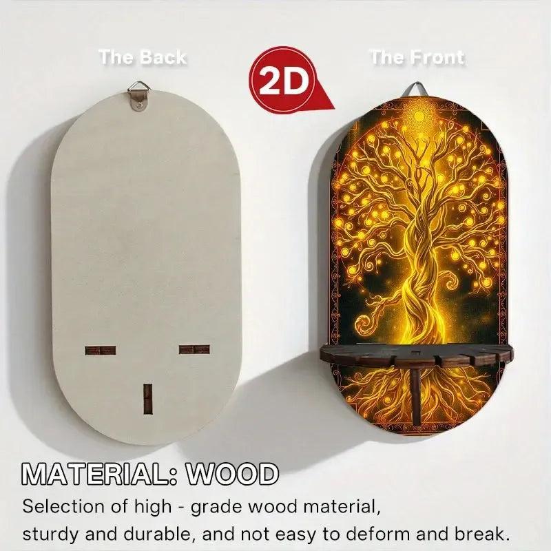 Spirit Tree of Life Crystal Display Stand Wall Shelf – Wooden Mystical Floating Shelf Pagan Altar Decor-MoonChildWorld