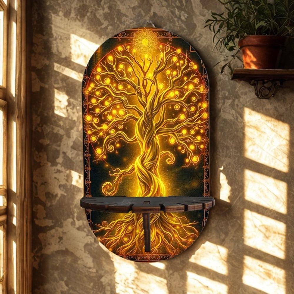 Spirit Tree of Life Crystal Display Stand Wall Shelf – Wooden Mystical Floating Shelf Pagan Altar Decor-MoonChildWorld