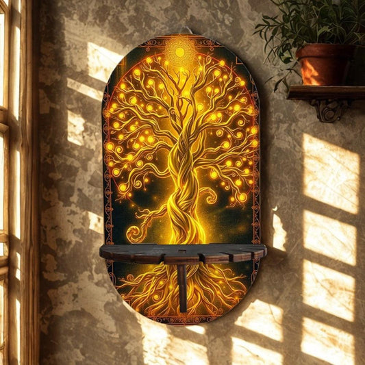Spirit Tree of Life Crystal Display Stand Wall Shelf – Wooden Mystical Floating Shelf Pagan Altar Decor-MoonChildWorld