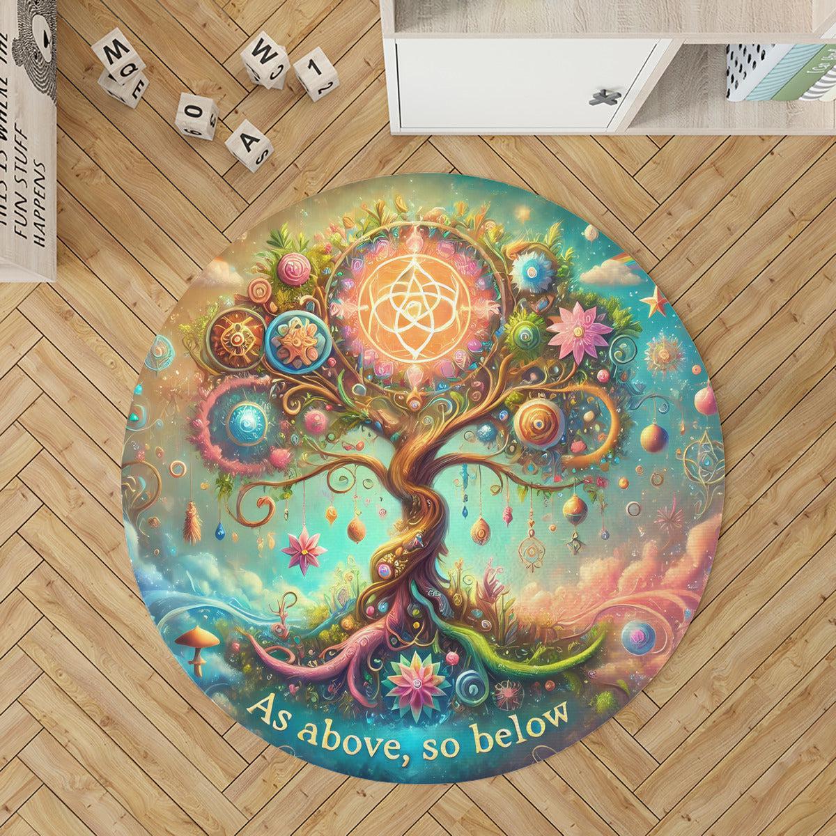 Spirit Tree of Life Round Rug Pagan Tree of life Carpet for Spiritual Homes-MoonChildWorld
