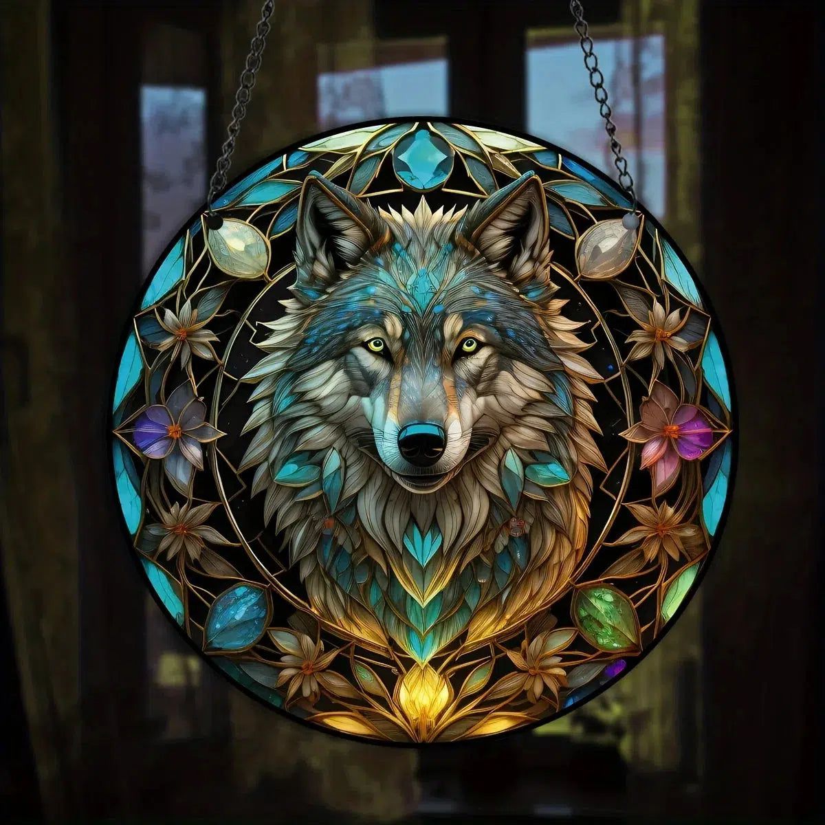 Spirit Wolf Suncatcher Witchy Acrylic Round Sign-MoonChildWorld