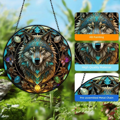 Spirit Wolf Suncatcher Witchy Acrylic Round Sign-MoonChildWorld