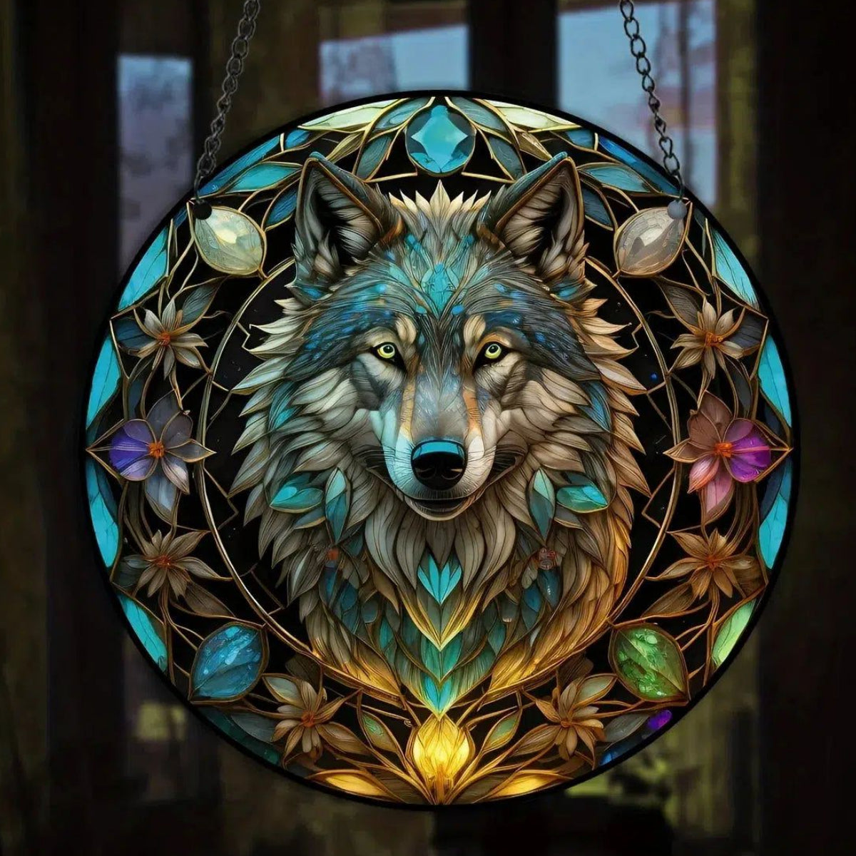 Spirit Wolf Suncatcher Witchy Acrylic Round Sign-MoonChildWorld