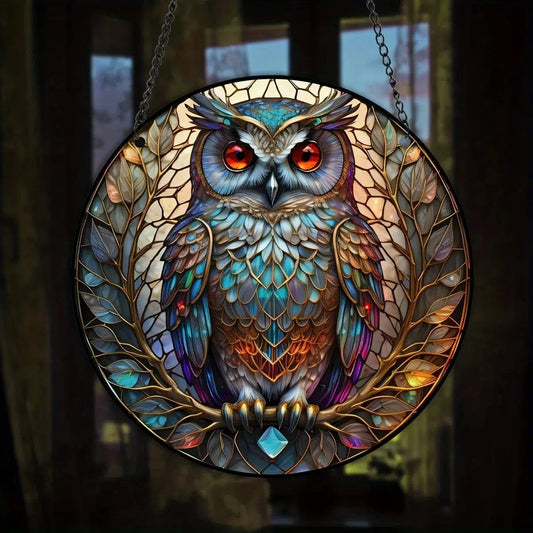 Spiritual Owl Suncatcher Aesthetic Acrylic Round Sign-MoonChildWorld