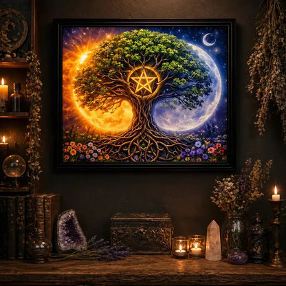 Spiritual Tree of Life Pentacle Canvas Print - Black Framed Pagan Art for Wiccan Home Decor_mockup_2.webp