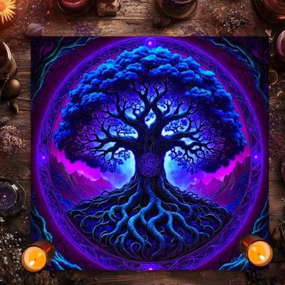 Spiritual Tree of Life Wicca Altar Cloth Mystic Tarot Tablecloth for Divination Pagan Decor-MoonChildWorld