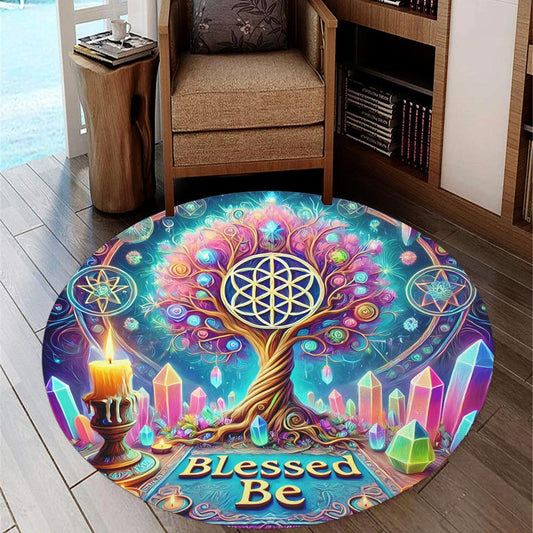 Spiritual Tree of life Round Rug Pagan Tree of life Carpet for Wicca Home Decor-MoonChildWorld