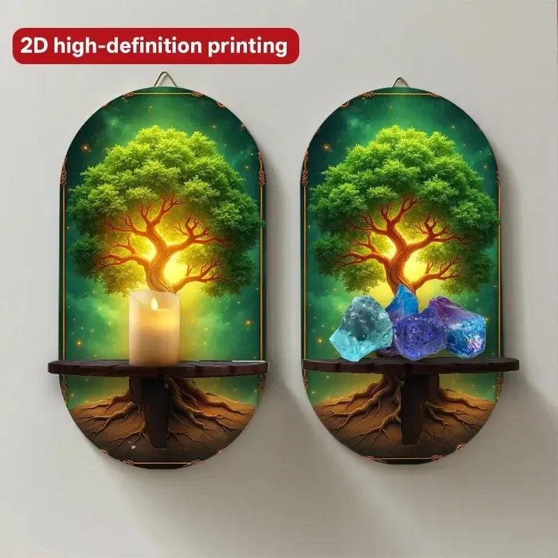 Spiritual Tree of life Wall Shelf for Crystals & Candles – Wooden Pagan Floating Shelf Wicca Altar Decor-MoonChildWorld
