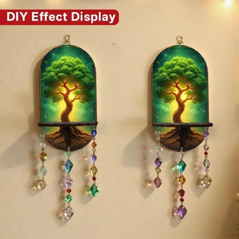 Spiritual Tree of life Wall Shelf for Crystals & Candles – Wooden Pagan Floating Shelf Wicca Altar Decor-MoonChildWorld