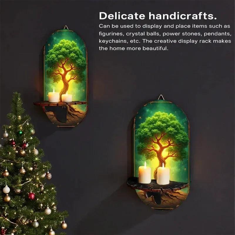 Spiritual Tree of life Wall Shelf for Crystals & Candles – Wooden Pagan Floating Shelf Wicca Altar Decor-MoonChildWorld