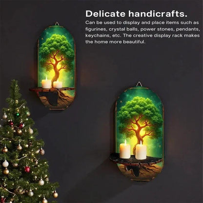 Spiritual Tree of life Wall Shelf for Crystals & Candles – Wooden Pagan Floating Shelf Wicca Altar Decor-MoonChildWorld