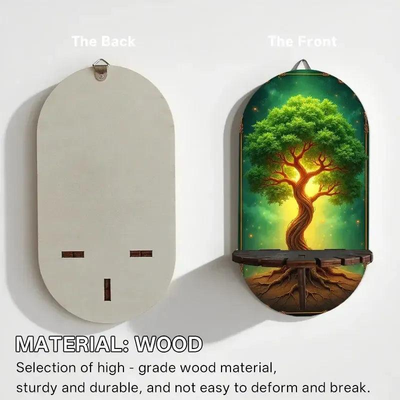 Spiritual Tree of life Wall Shelf for Crystals & Candles – Wooden Pagan Floating Shelf Wicca Altar Decor-MoonChildWorld