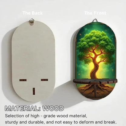 Spiritual Tree of life Wall Shelf for Crystals & Candles – Wooden Pagan Floating Shelf Wicca Altar Decor-MoonChildWorld